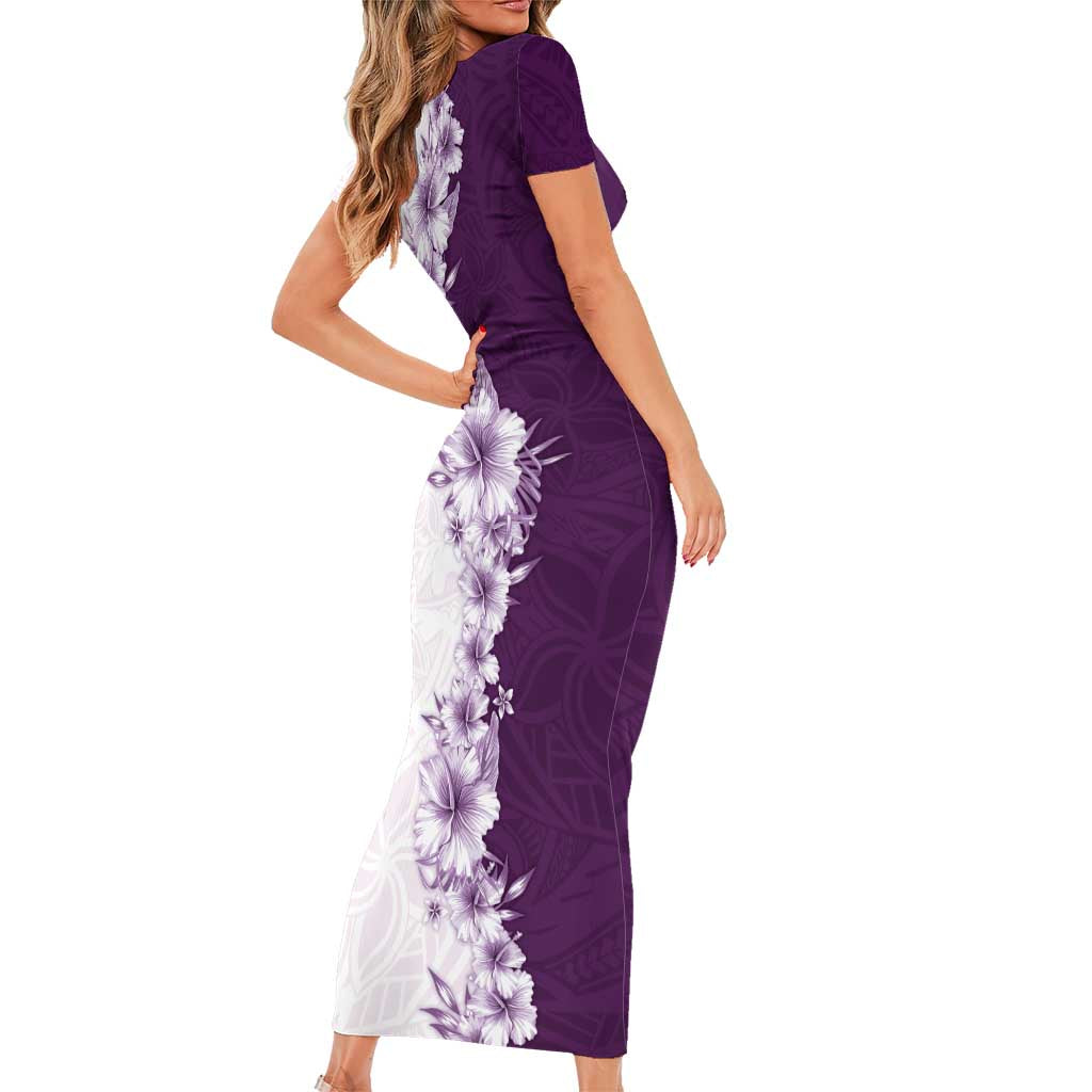 Hawaii Hibiscus Flowers Family Matching Short Sleeve Bodycon Dress and Hawaiian Shirt Purple Polynesian Pattern LT05 - Polynesian Pride