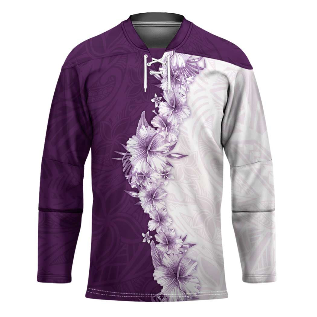 Hawaii Hibiscus Flowers Hockey Jersey Purple Polynesian Pattern