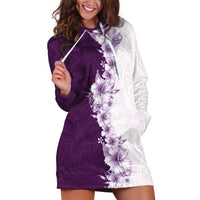 Hawaii Hibiscus Flowers Hoodie Dress Purple Polynesian Pattern