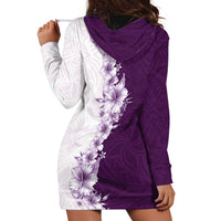 Hawaii Hibiscus Flowers Hoodie Dress Purple Polynesian Pattern