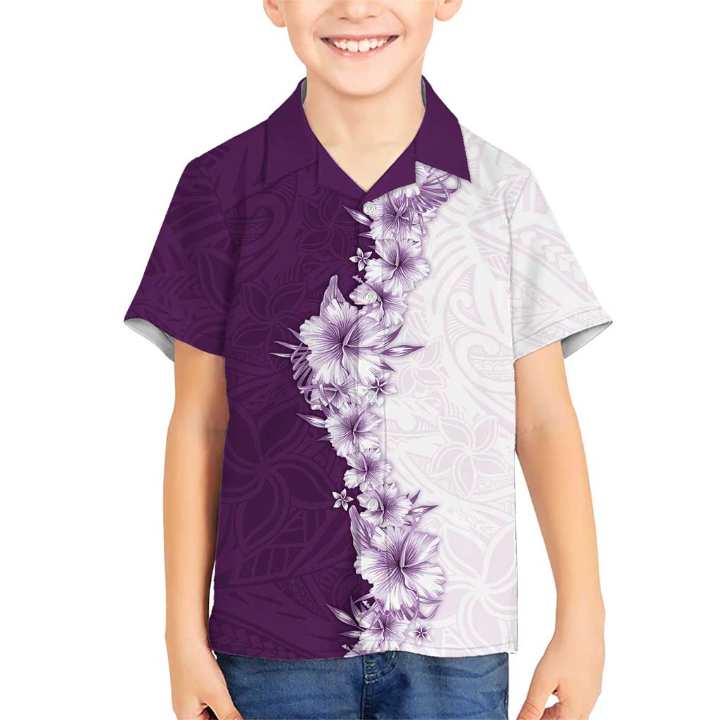 Hawaii Hibiscus Flowers Kid Hawaiian Shirt Purple Polynesian Pattern