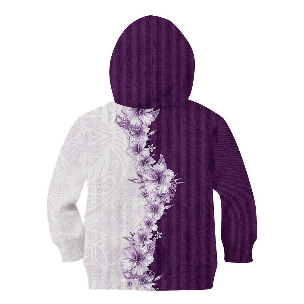 Hawaii Hibiscus Flowers Kid Hoodie Purple Polynesian Pattern