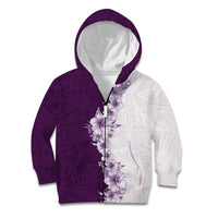 Hawaii Hibiscus Flowers Kid Hoodie Purple Polynesian Pattern