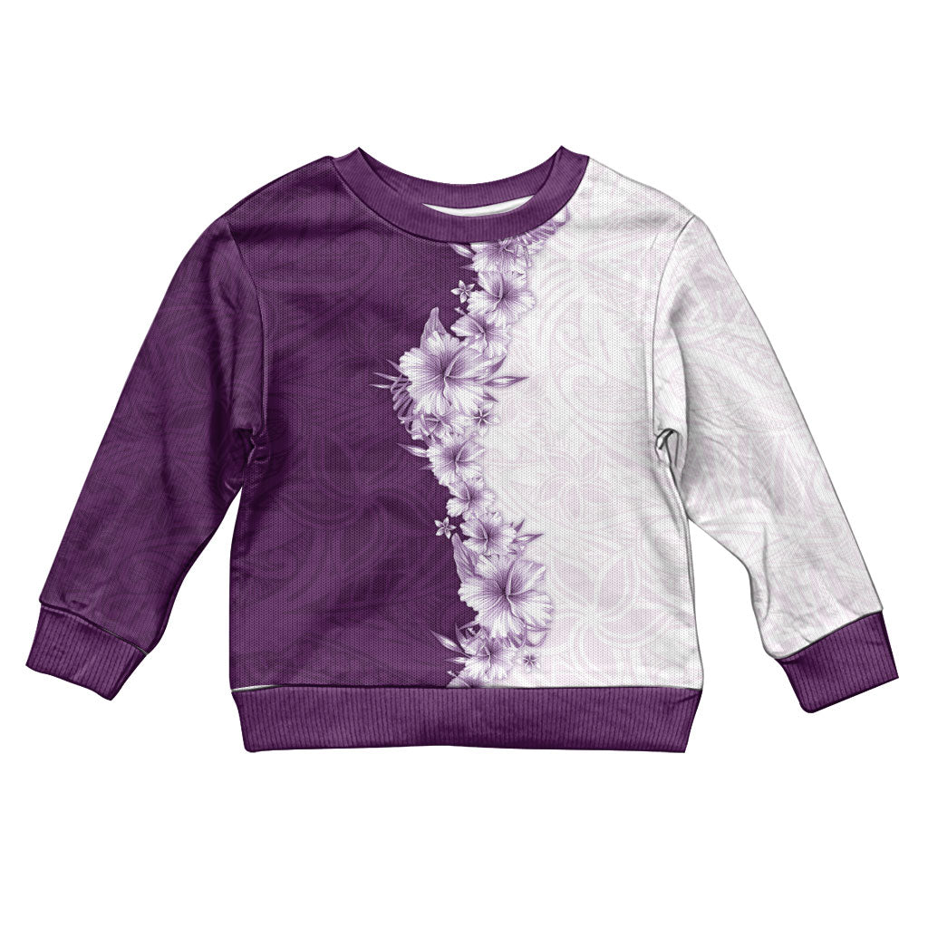 Hawaii Hibiscus Flowers Kid Ugly Christmas Sweater Purple Polynesian Pattern LT05 Kid Purple - Polynesian Pride