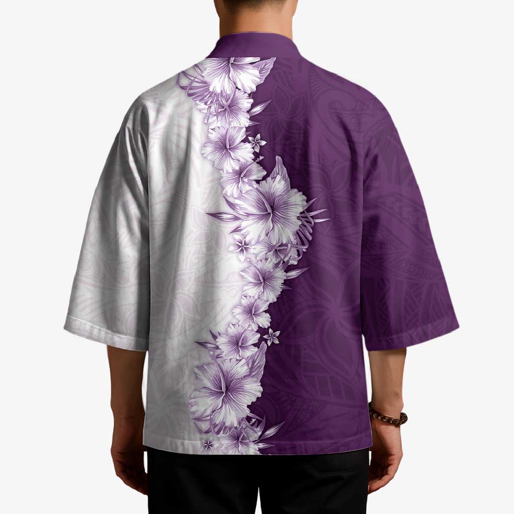 Hawaii Hibiscus Flowers Kimono Purple Polynesian Pattern