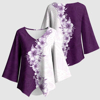 Hawaii Hibiscus Flowers Kimono Sleeve Blouse Purple Polynesian Pattern