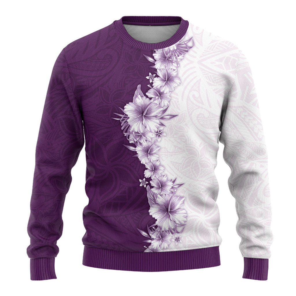 Hawaii Hibiscus Flowers Ugly Christmas Sweater Purple Polynesian Pattern LT05 - Polynesian Pride