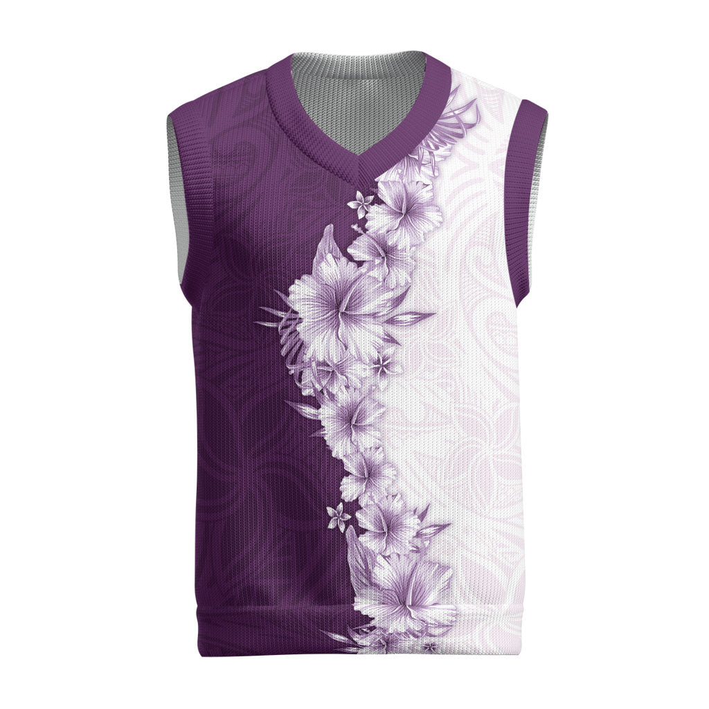 Hawaii Hibiscus Flowers Christmas Knitted V-Neck Vest Purple Polynesian Pattern LT05 Purple - Polynesian Pride