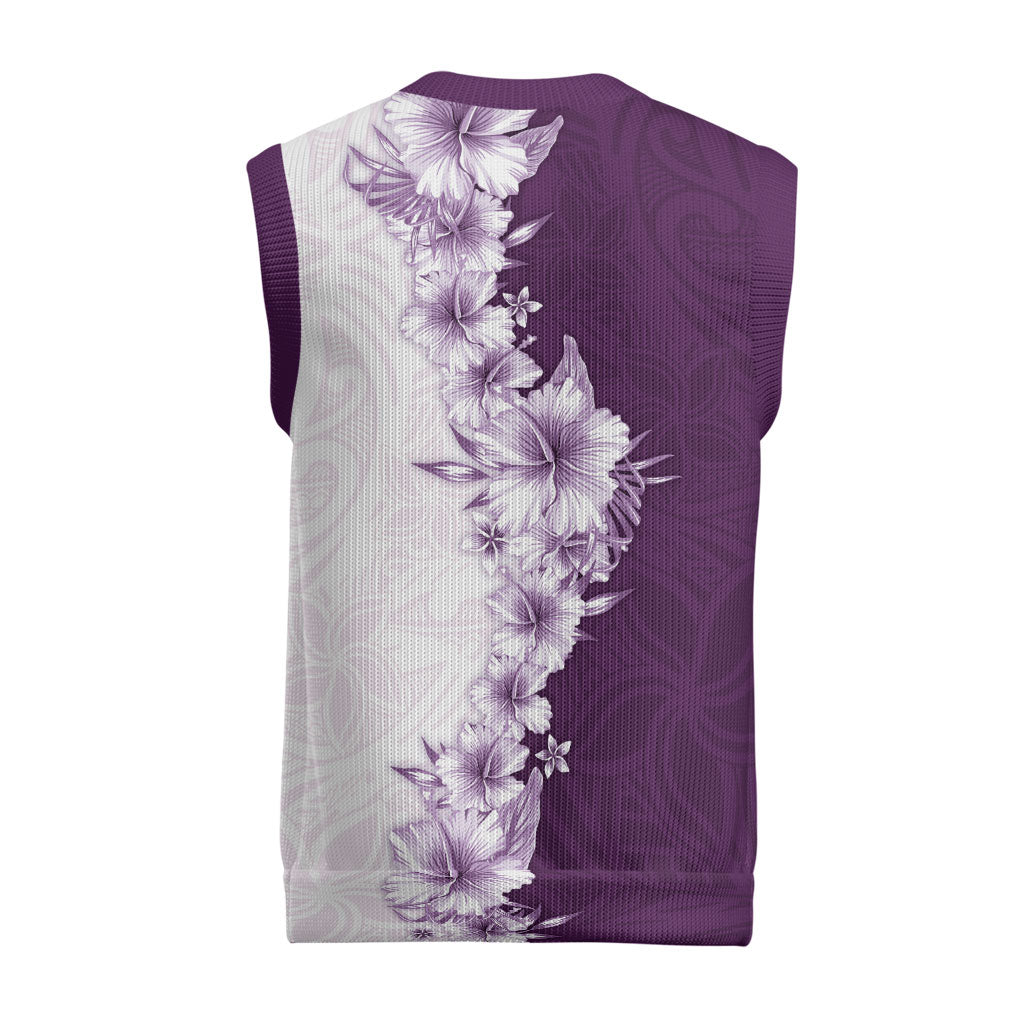 Hawaii Hibiscus Flowers Christmas Knitted V-Neck Vest Purple Polynesian Pattern LT05 - Polynesian Pride