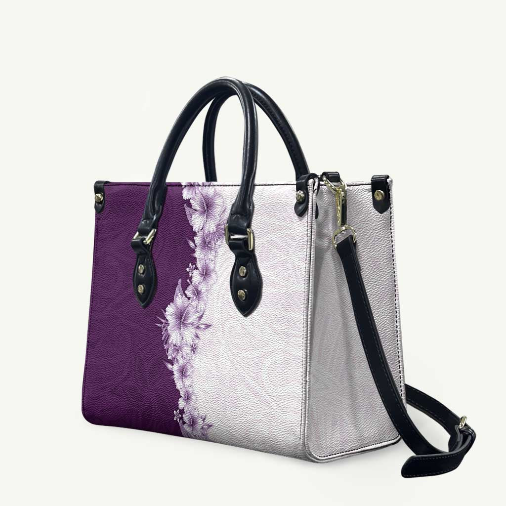 Hawaii Hibiscus Flowers Leather Bag Purple Polynesian Pattern