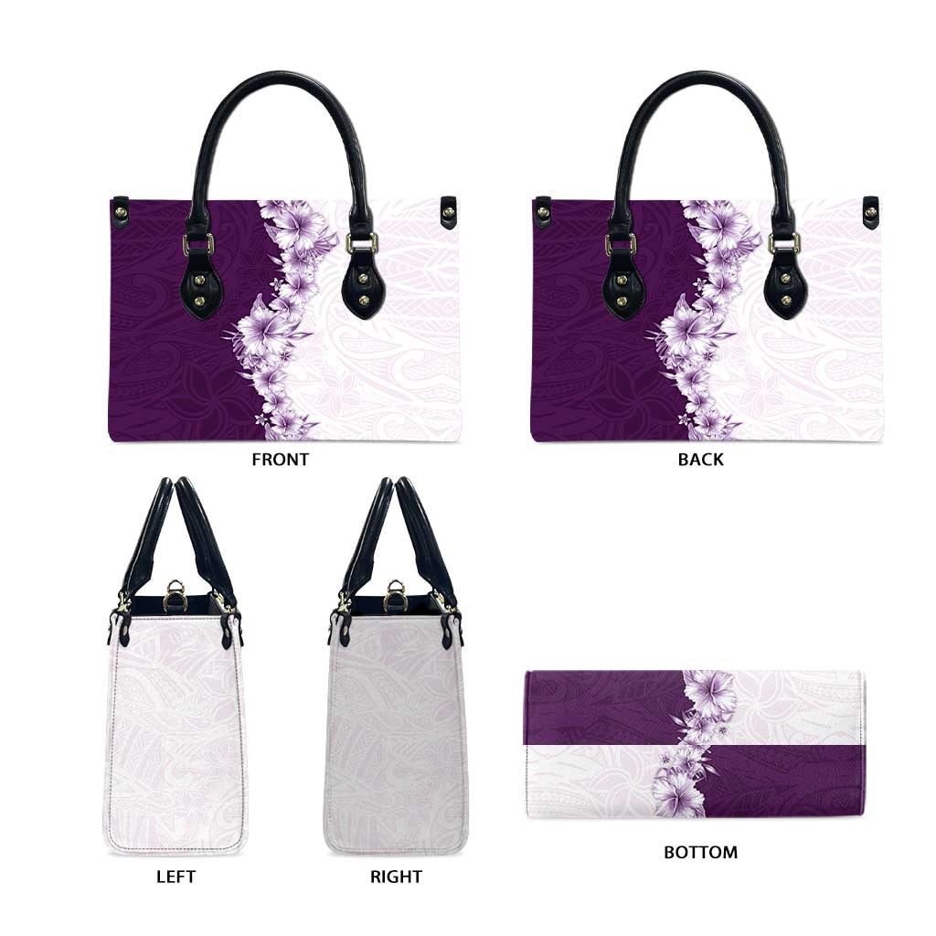 Hawaii Hibiscus Flowers Leather Bag Purple Polynesian Pattern