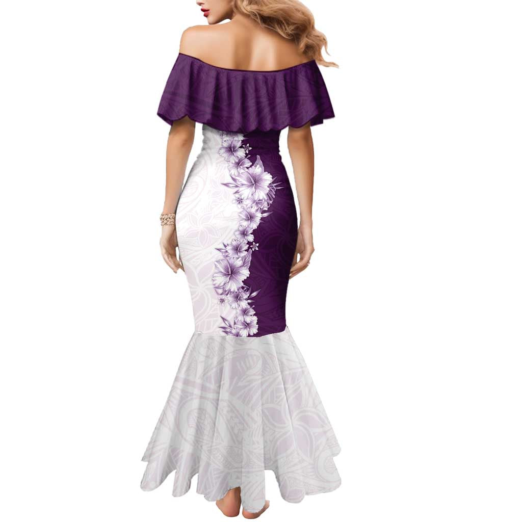 Hawaii Hibiscus Flowers Mermaid Dress Purple Polynesian Pattern
