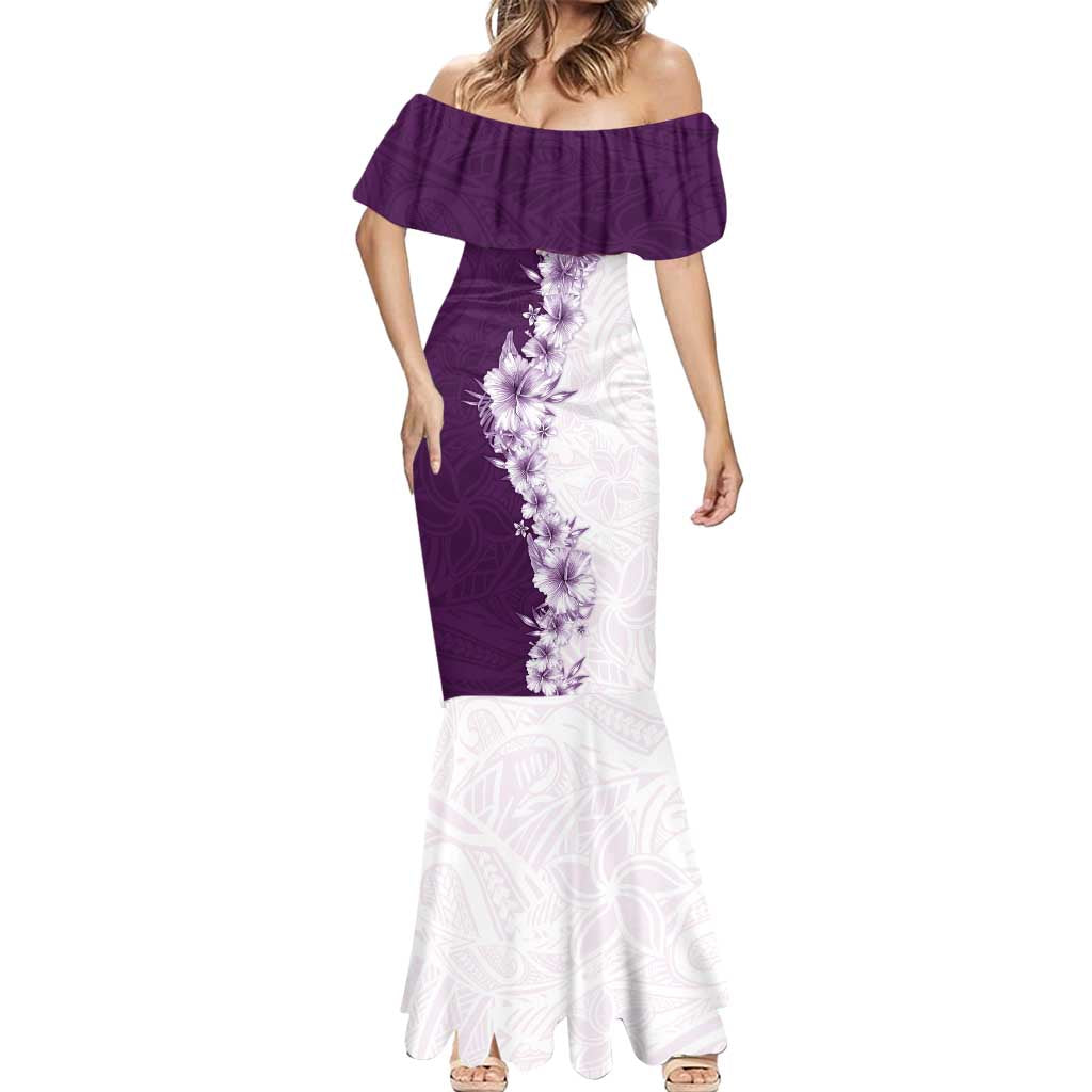 Hawaii Hibiscus Flowers Mermaid Dress Purple Polynesian Pattern