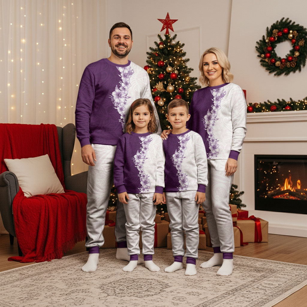 Hawaii Hibiscus Flowers Christmas Pajama Set Purple Polynesian Pattern LT05 - Polynesian Pride