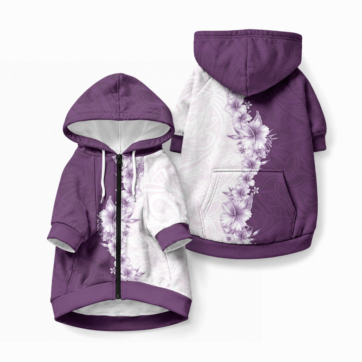Hawaii Hibiscus Flowers Pet Hoodie Purple Polynesian Pattern LT05 Zip-up Purple - Polynesian Pride