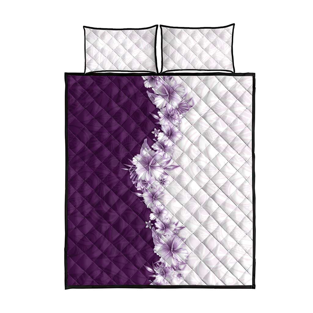 Hawaii Hibiscus Flowers Quilt Bed Set Purple Polynesian Pattern