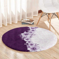 Hawaii Hibiscus Flowers Round Carpet Purple Polynesian Pattern