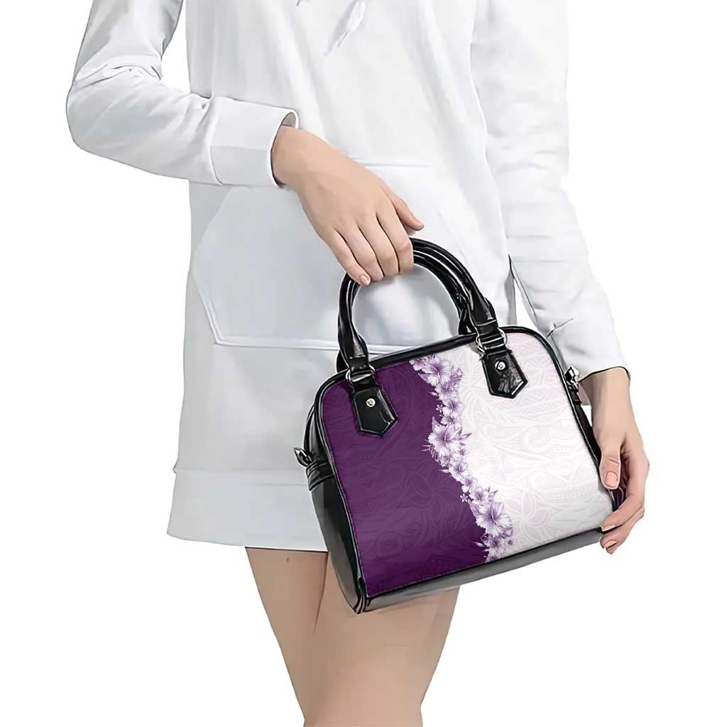 Hawaii Hibiscus Flowers Shoulder Handbag Purple Polynesian Pattern