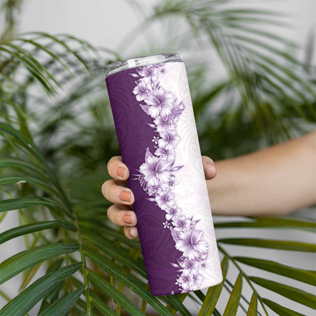 Hawaii Hibiscus Flowers Skinny Tumbler Purple Polynesian Pattern