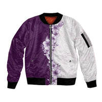 Hawaii Hibiscus Flowers Sleeve Zip Bomber Jacket Purple Polynesian Pattern