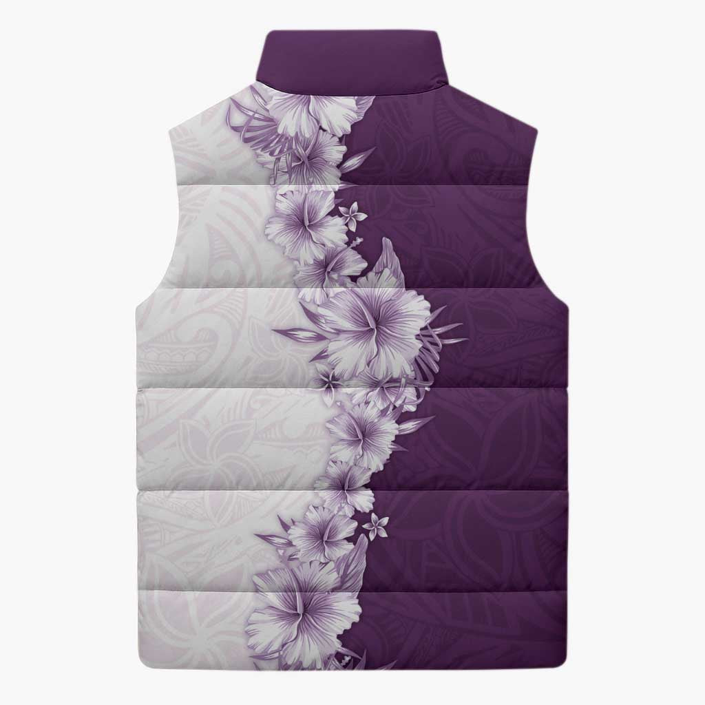Hawaii Hibiscus Flowers Sleeveless Puffer Jacket Purple Polynesian Pattern
