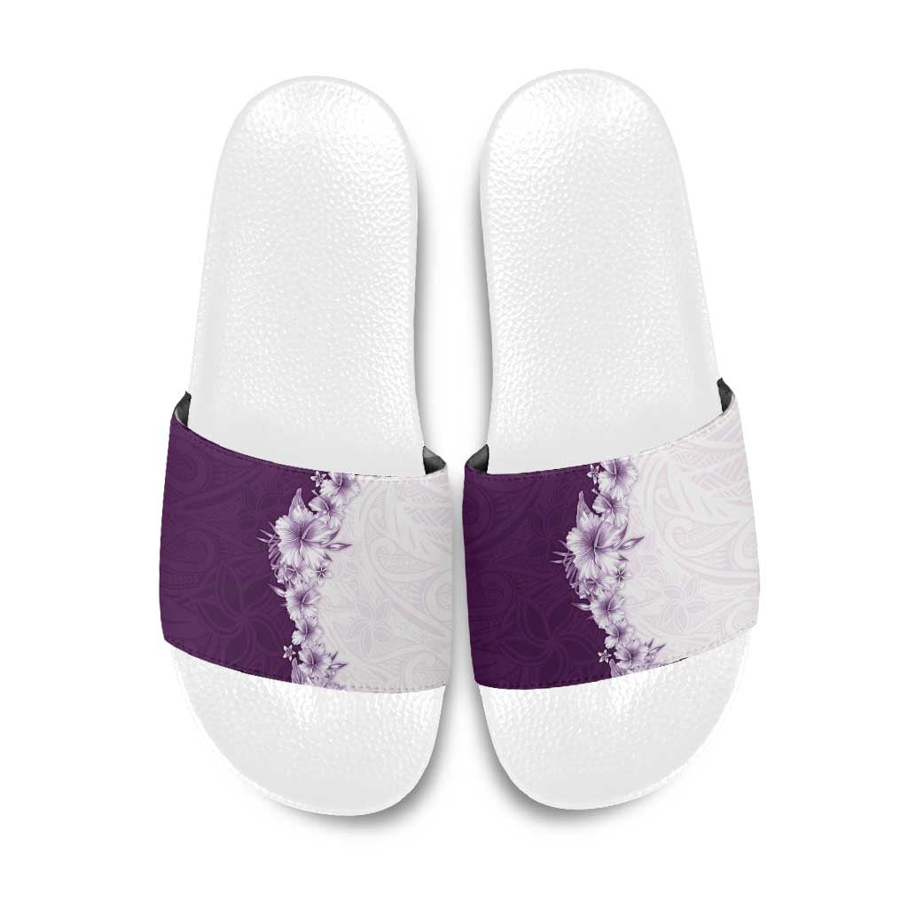 Hawaii Hibiscus Flowers Slide Sandals Purple Polynesian Pattern