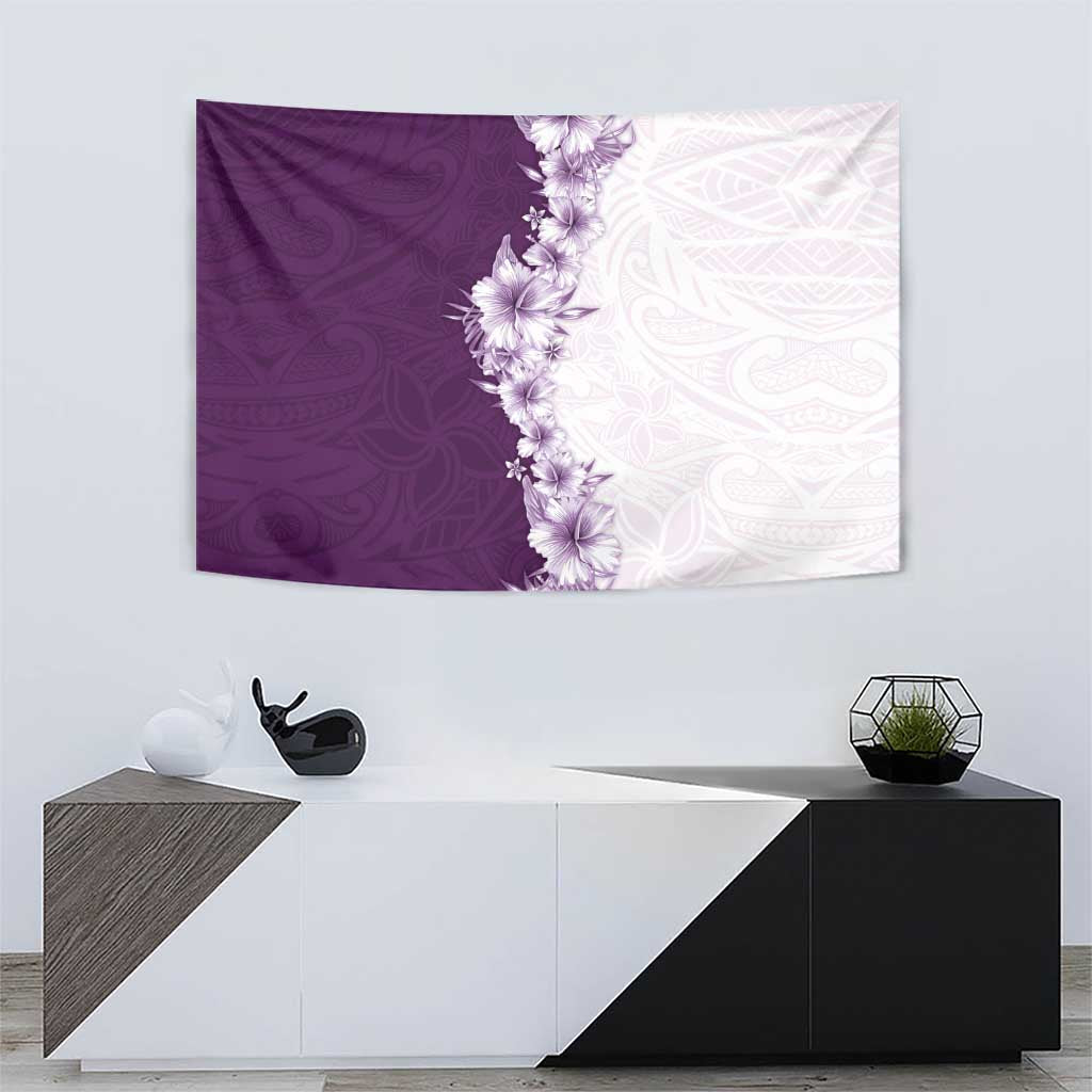 Hawaii Hibiscus Flowers Tapestry Purple Polynesian Pattern