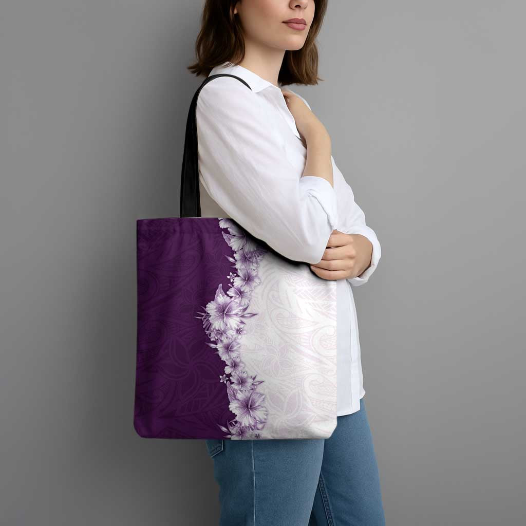Hawaii Hibiscus Flowers Tote Bag Purple Polynesian Pattern