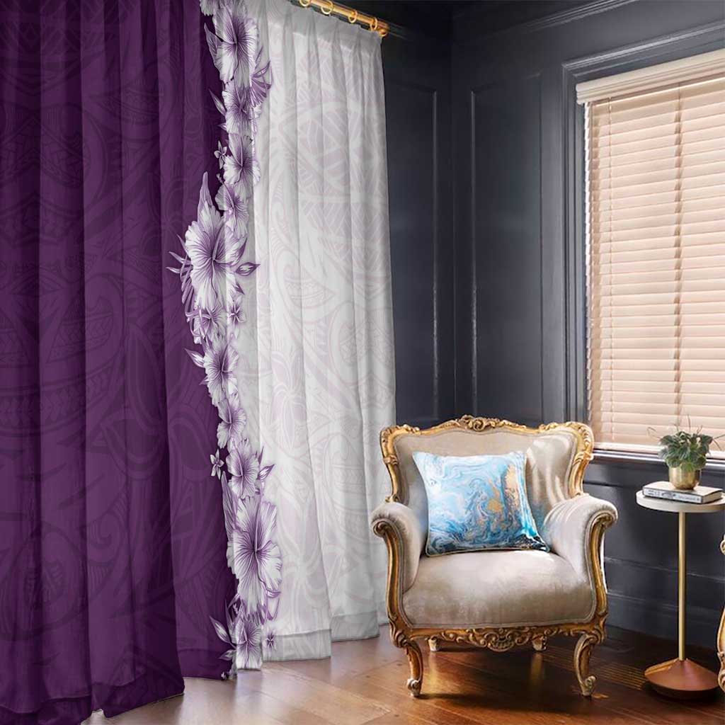 Hawaii Hibiscus Flowers Window Curtain Purple Polynesian Pattern