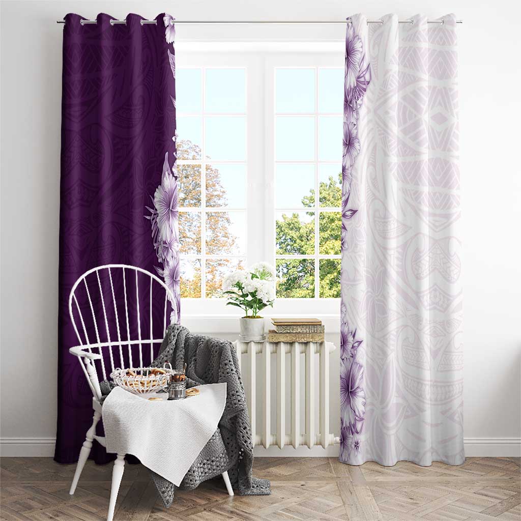 Hawaii Hibiscus Flowers Window Curtain Purple Polynesian Pattern