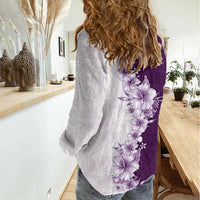 Hawaii Hibiscus Flowers Women Casual Shirt Purple Polynesian Pattern
