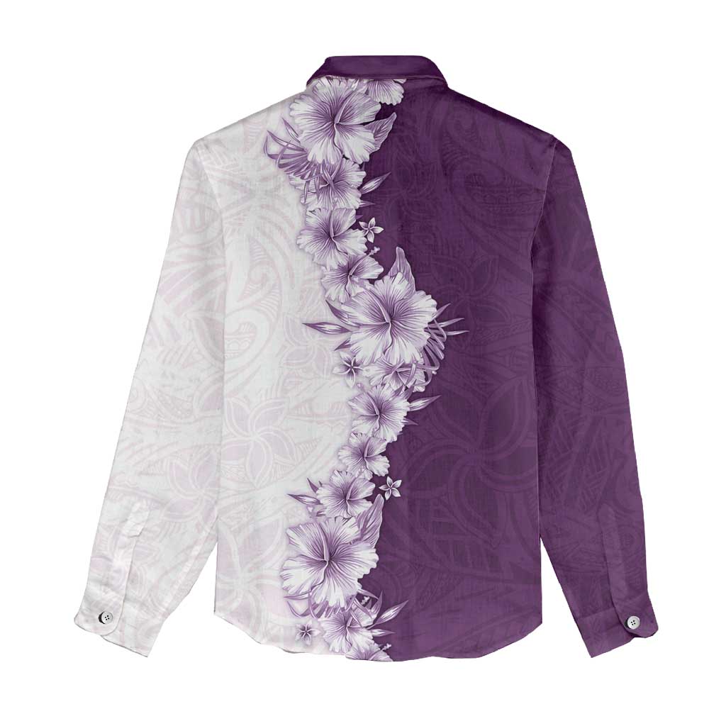 Hawaii Hibiscus Flowers Women Casual Shirt Purple Polynesian Pattern