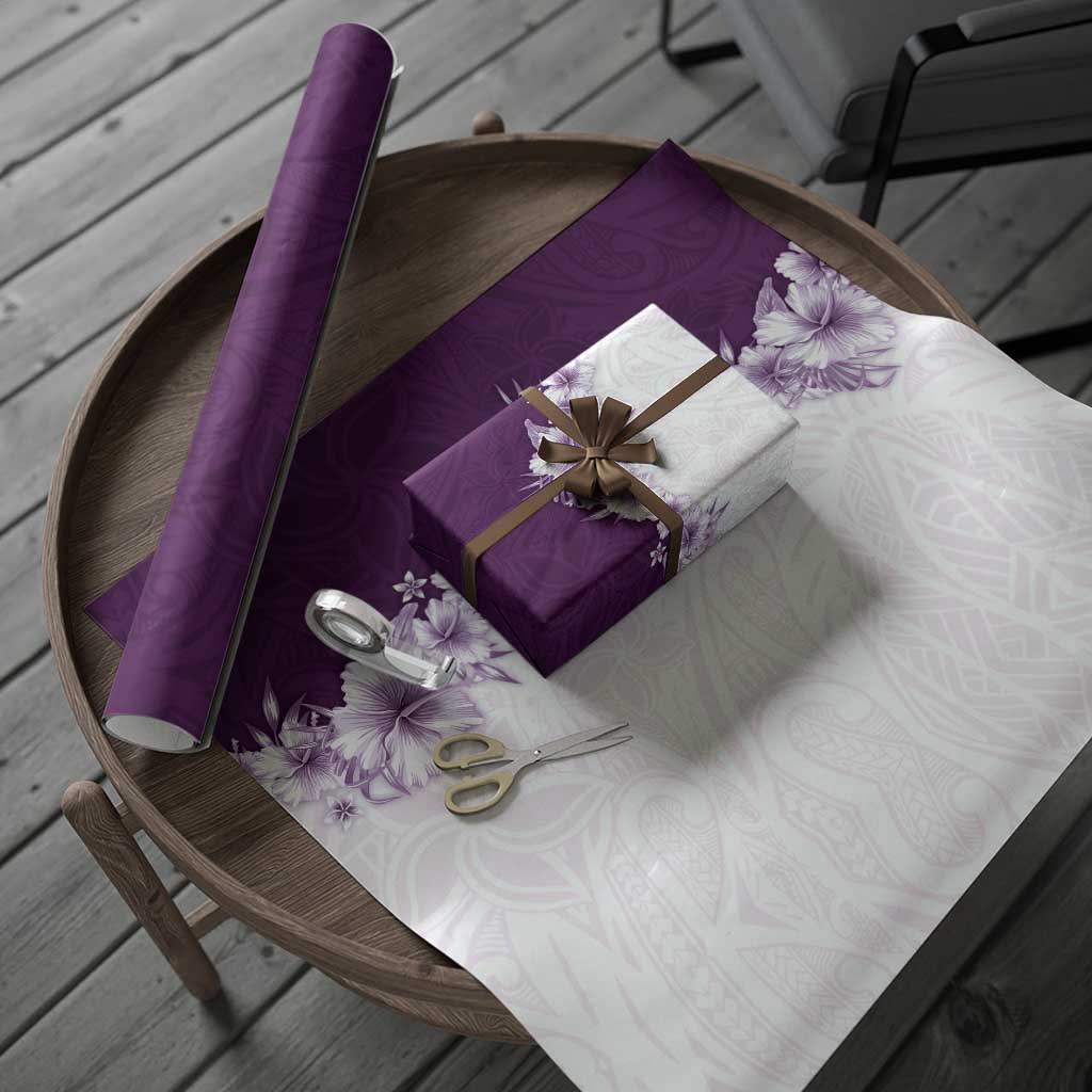 Hawaii Hibiscus Flowers Wrapping Paper Purple Polynesian Pattern