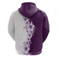 Hawaii Hibiscus Flowers Zip Hoodie Purple Polynesian Pattern