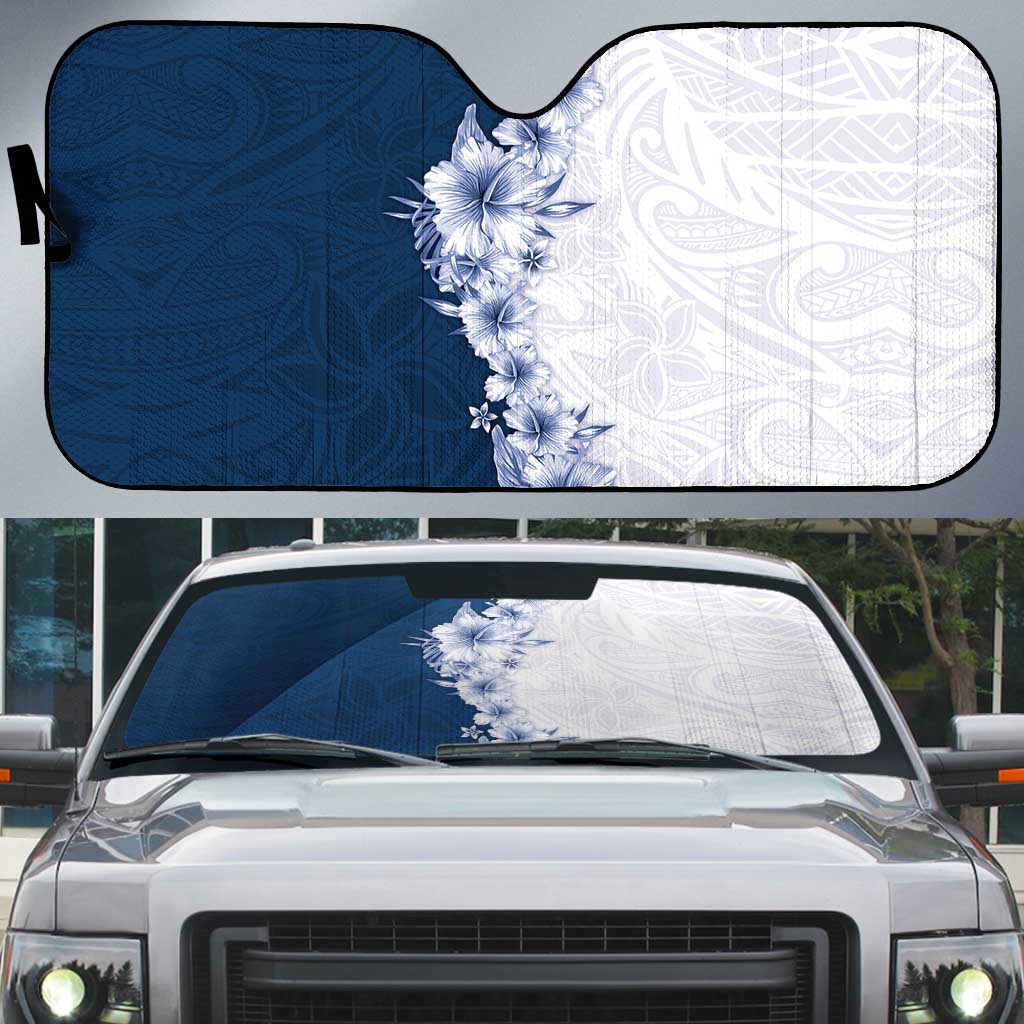 Hawaii Hibiscus Flowers Auto Sun Shade Blue Polynesian Pattern