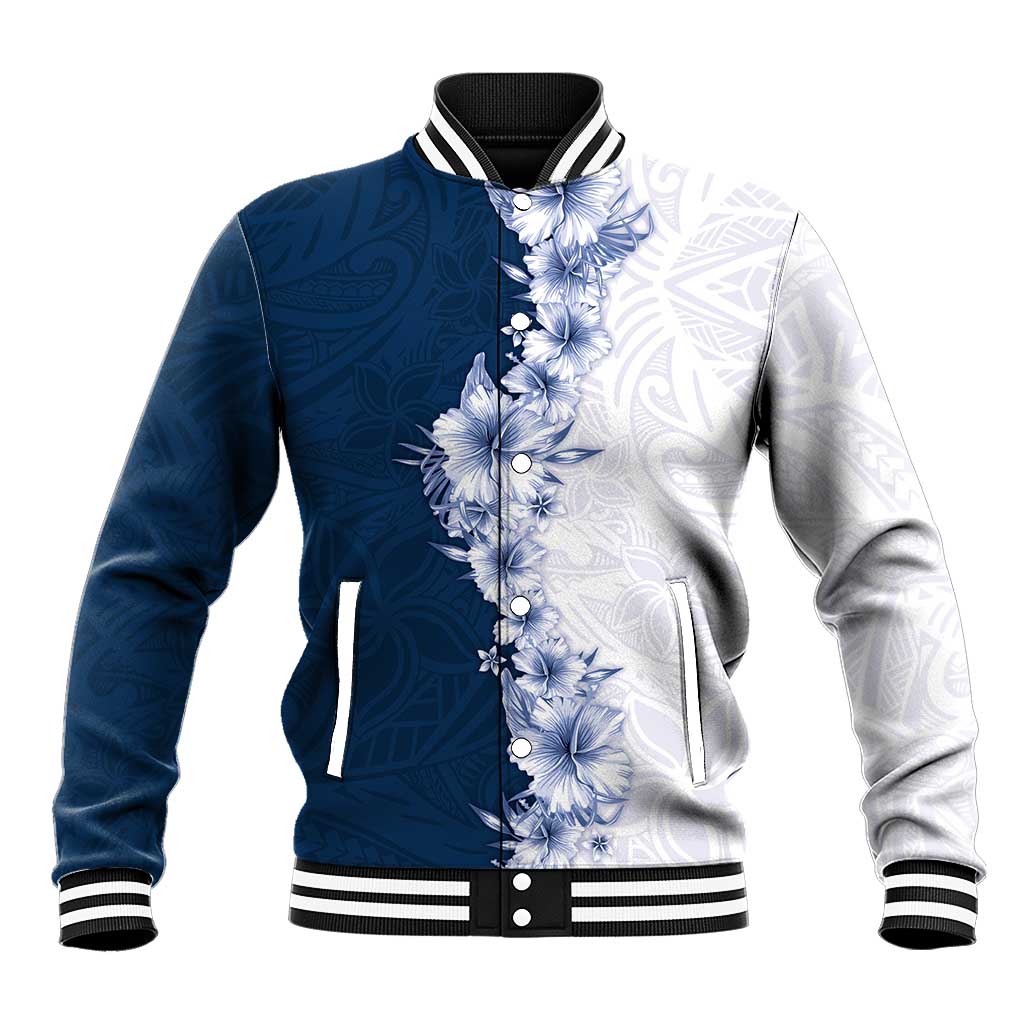 Hawaii Hibiscus Flowers Baseball Jacket Blue Polynesian Pattern