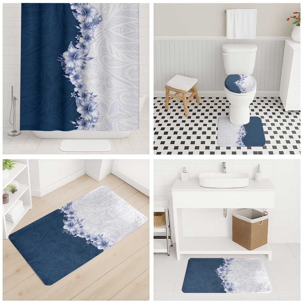 Hawaii Hibiscus Flowers Bathroom Set Blue Polynesian Pattern