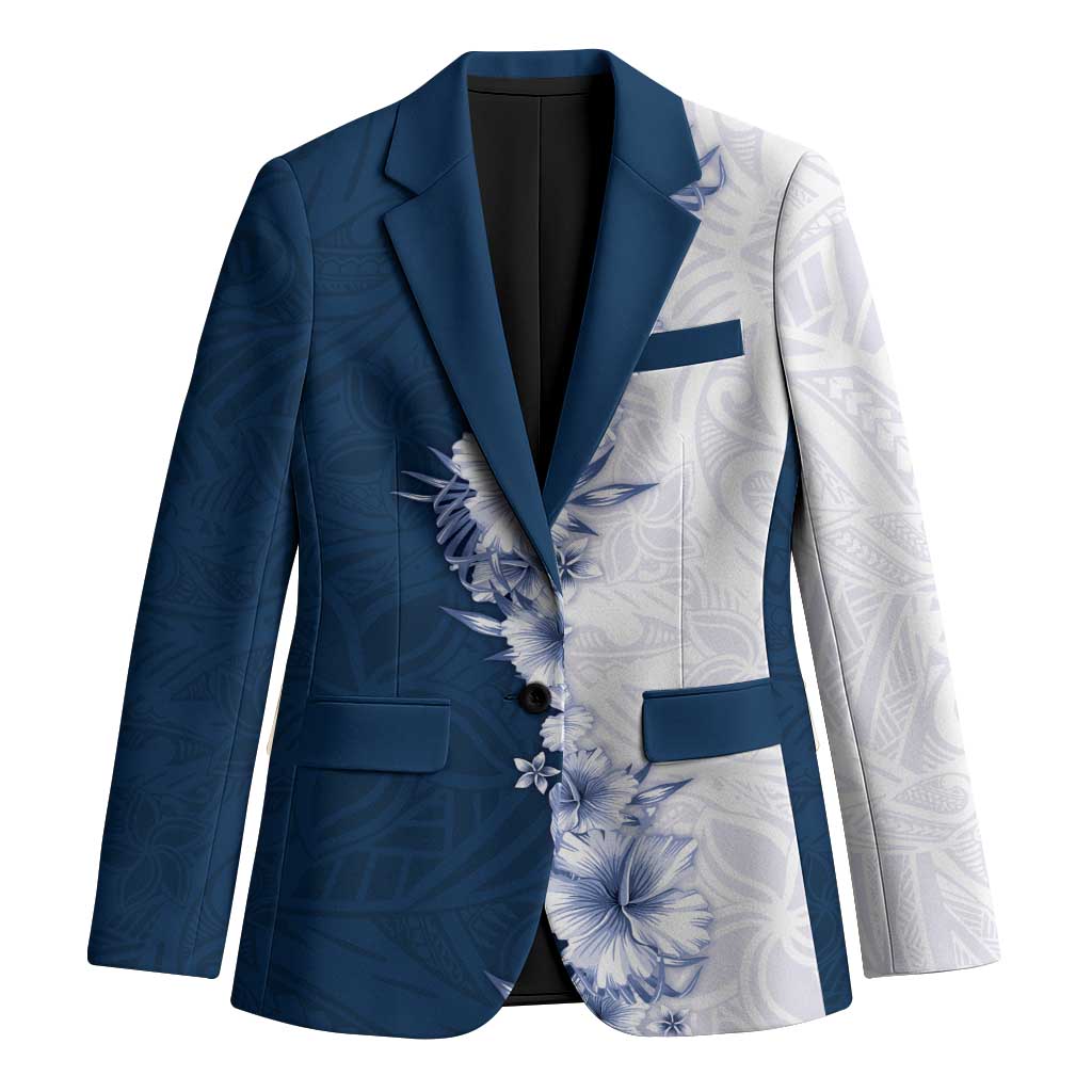 Hawaii Hibiscus Flowers Blazer Blue Polynesian Pattern