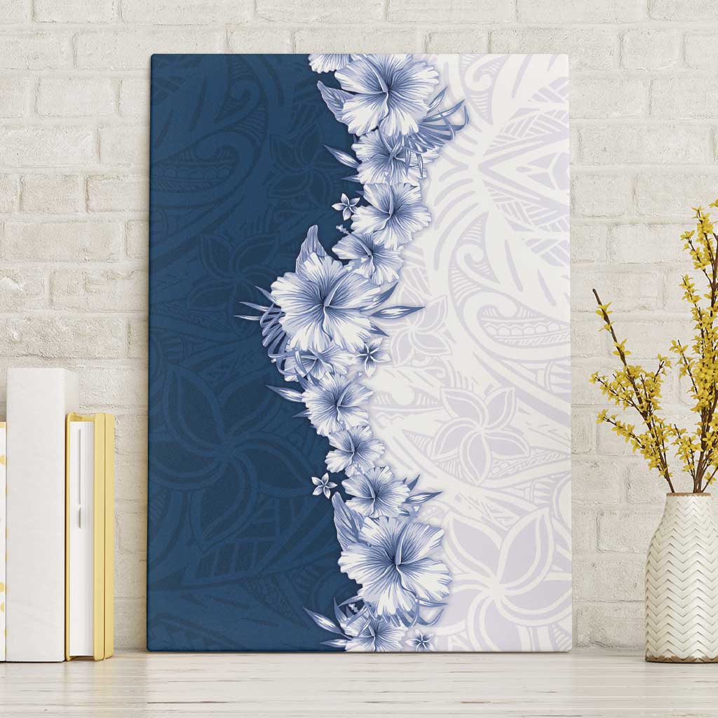 Hawaii Hibiscus Flowers Canvas Wall Art Blue Polynesian Pattern