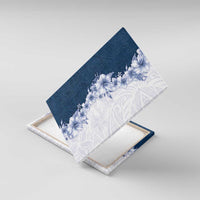 Hawaii Hibiscus Flowers Canvas Wall Art Blue Polynesian Pattern