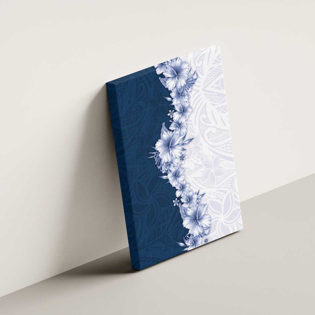 Hawaii Hibiscus Flowers Canvas Wall Art Blue Polynesian Pattern