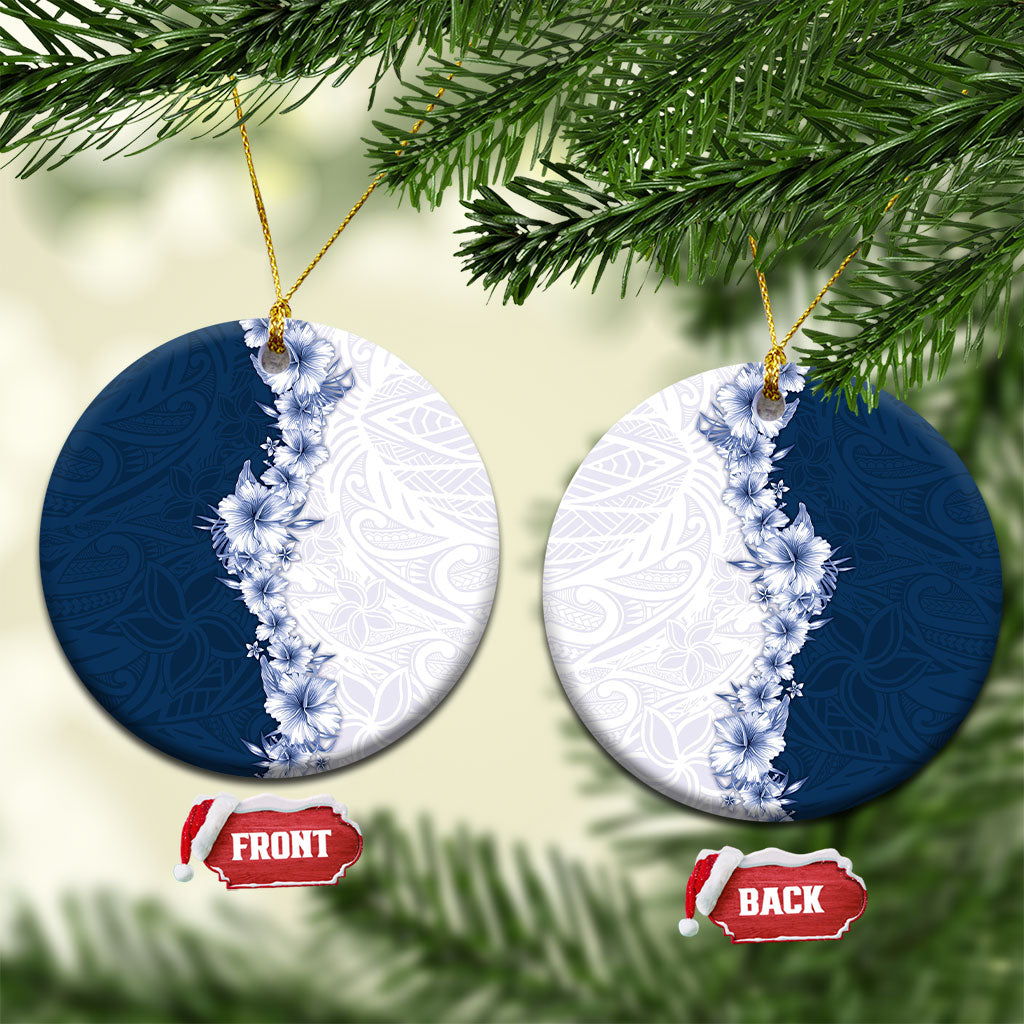 Hawaii Hibiscus Flowers Ceramic Ornament Blue Polynesian Pattern LT05 Circle Blue - Polynesian Pride