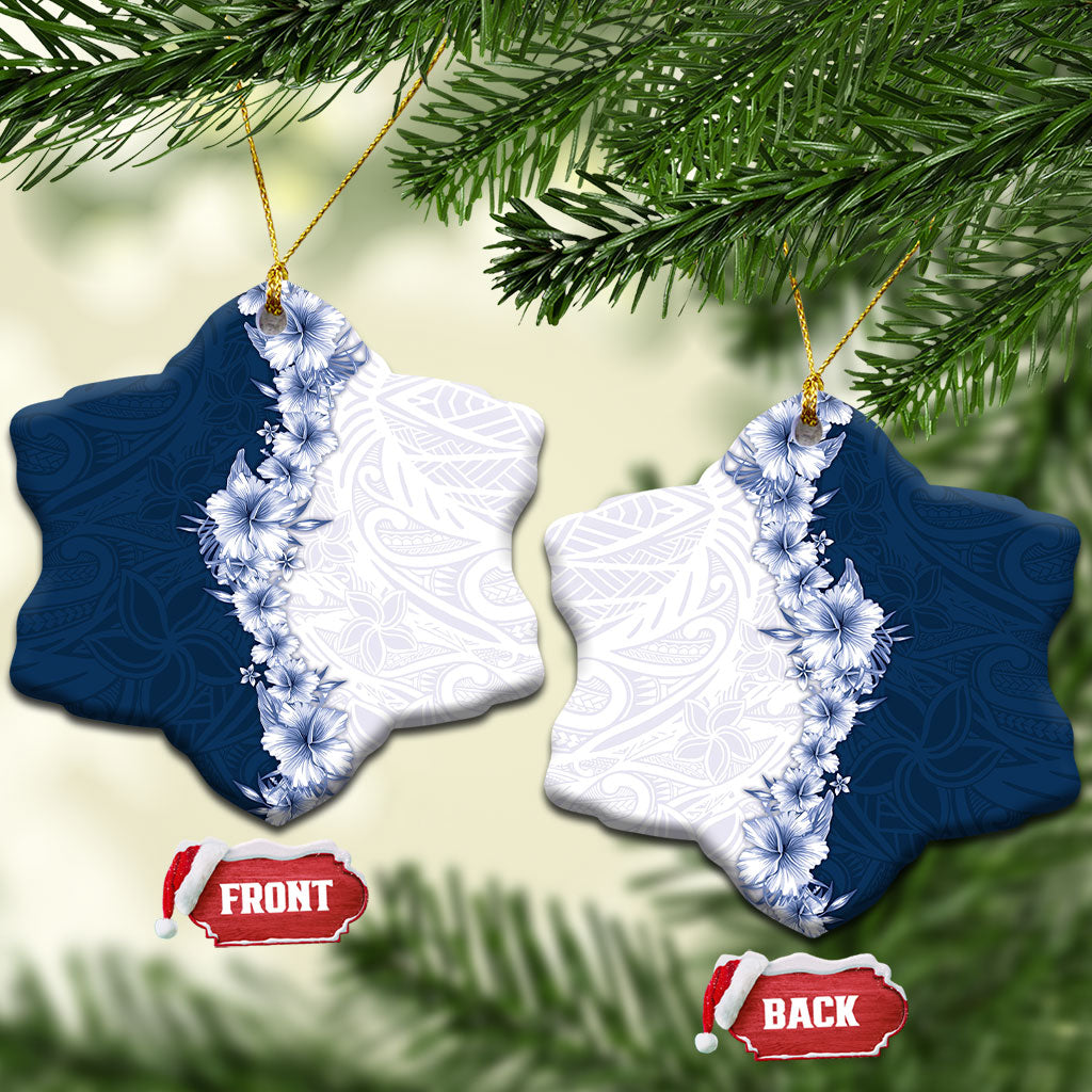 Hawaii Hibiscus Flowers Ceramic Ornament Blue Polynesian Pattern LT05 Snow Flake Blue - Polynesian Pride