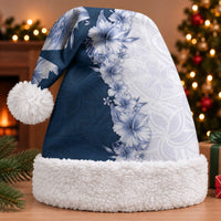 Hawaii Hibiscus Flowers Christmas Santa Hat Blue Polynesian Pattern LT05 With Fur Blue - Polynesian Pride