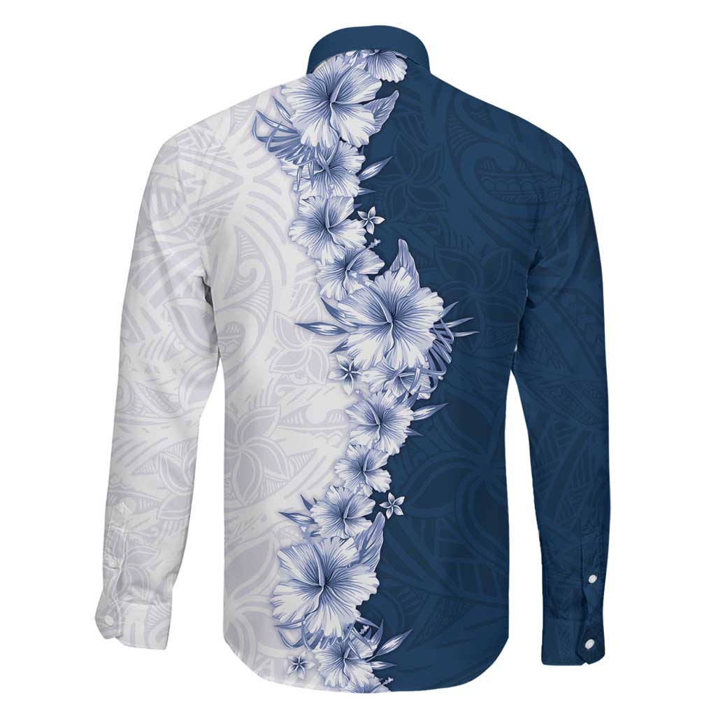 Hawaii Hibiscus Flowers Family Matching Mermaid Dress and Hawaiian Shirt Blue Polynesian Pattern