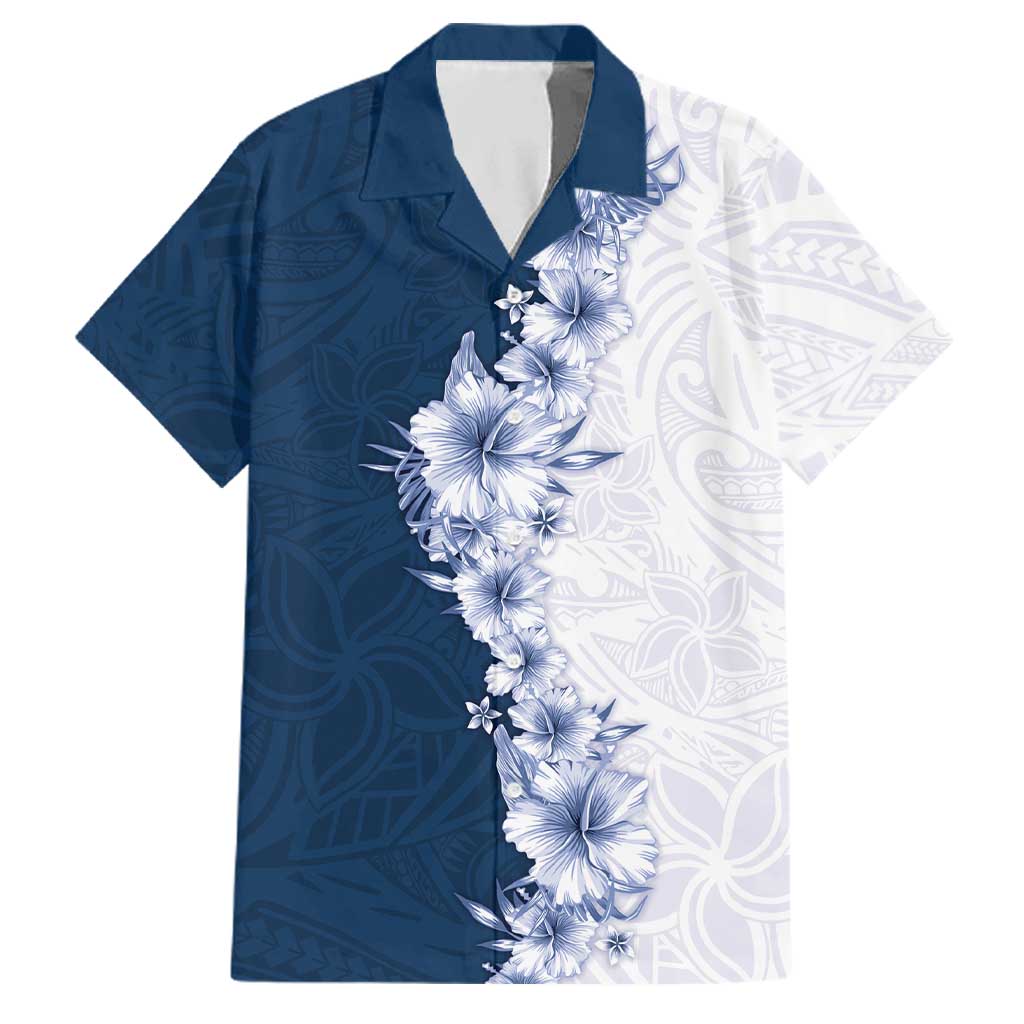 Hawaii Hibiscus Flowers Family Matching Off The Shoulder Long Sleeve Dress and Hawaiian Shirt Blue Polynesian Pattern LT05 Dad's Shirt - Short Sleeve Blue - Polynesian Pride