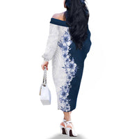 Hawaii Hibiscus Flowers Family Matching Off The Shoulder Long Sleeve Dress and Hawaiian Shirt Blue Polynesian Pattern LT05 - Polynesian Pride
