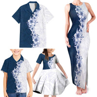 Hawaii Hibiscus Flowers Family Matching Tank Maxi Dress and Hawaiian Shirt Blue Polynesian Pattern