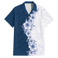 Hawaii Hibiscus Flowers Family Matching Tank Maxi Dress and Hawaiian Shirt Blue Polynesian Pattern