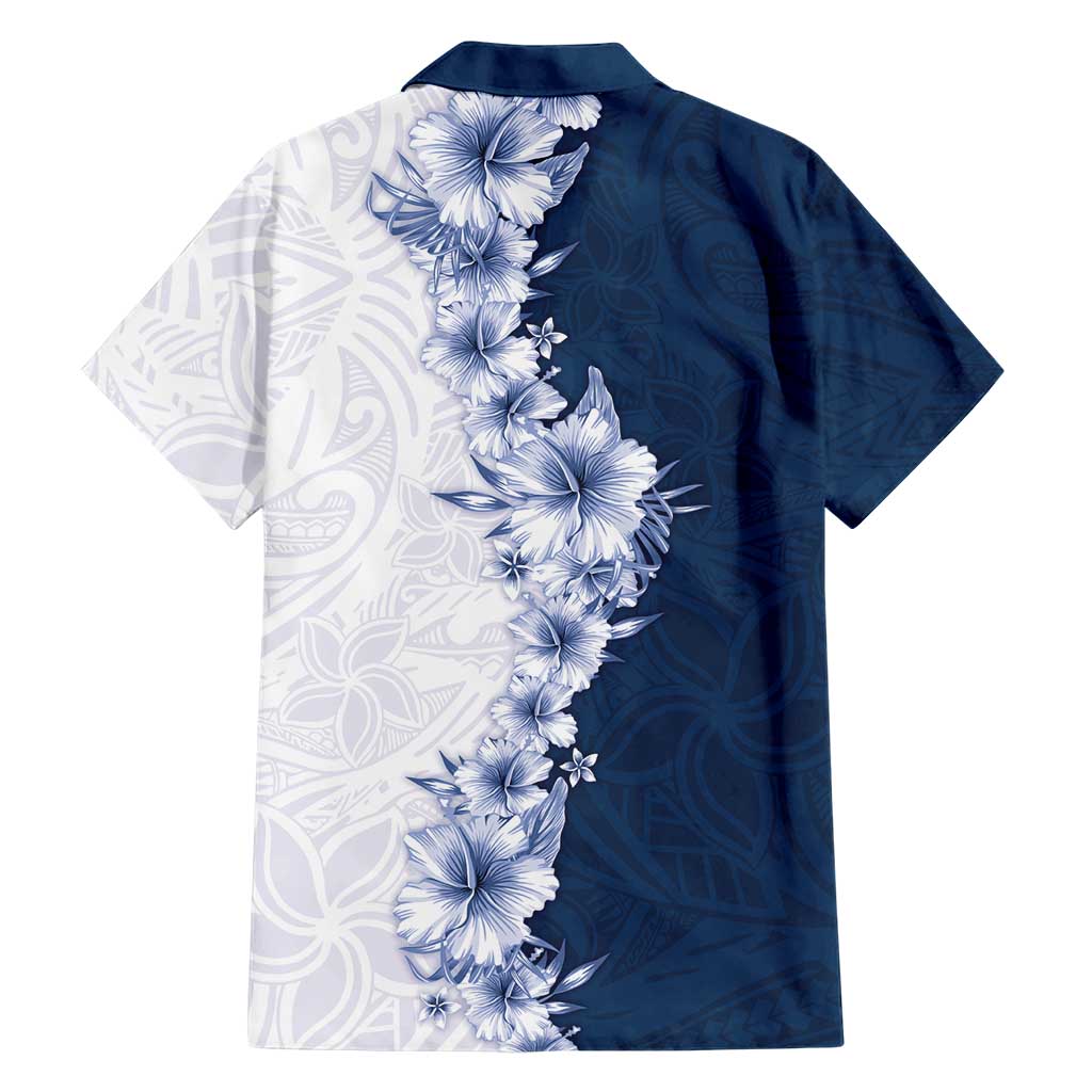 Hawaii Hibiscus Flowers Family Matching Tank Maxi Dress and Hawaiian Shirt Blue Polynesian Pattern